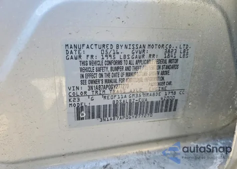 2016 Nissan Sentra S z USA, uszkodzony, nr VIN 3N1AB7AP0GY277270
